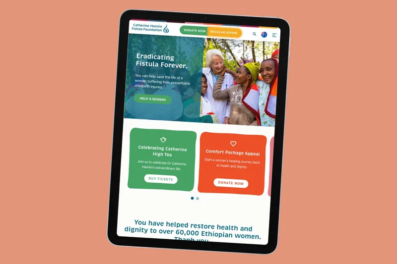 Catherine Hamlin Fistula Foundation — tablet view of the website design